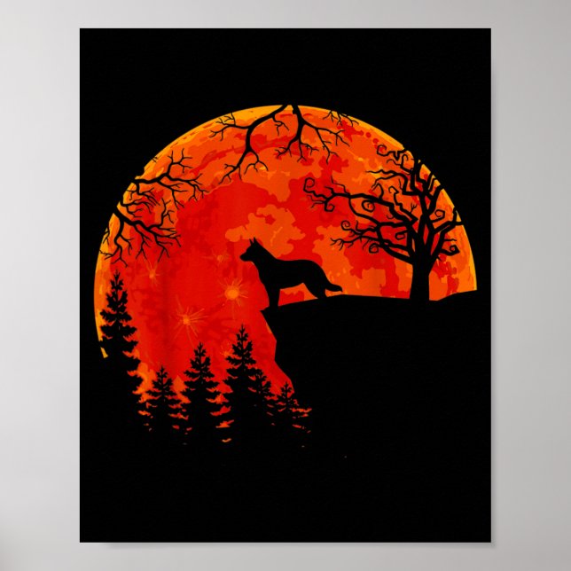 Australian Cattle Dog And Moon Halloween Poster (Front)