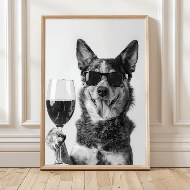 Australian Cattle Dog and Wine Wall Art, Black and Poster (Creator Uploaded)