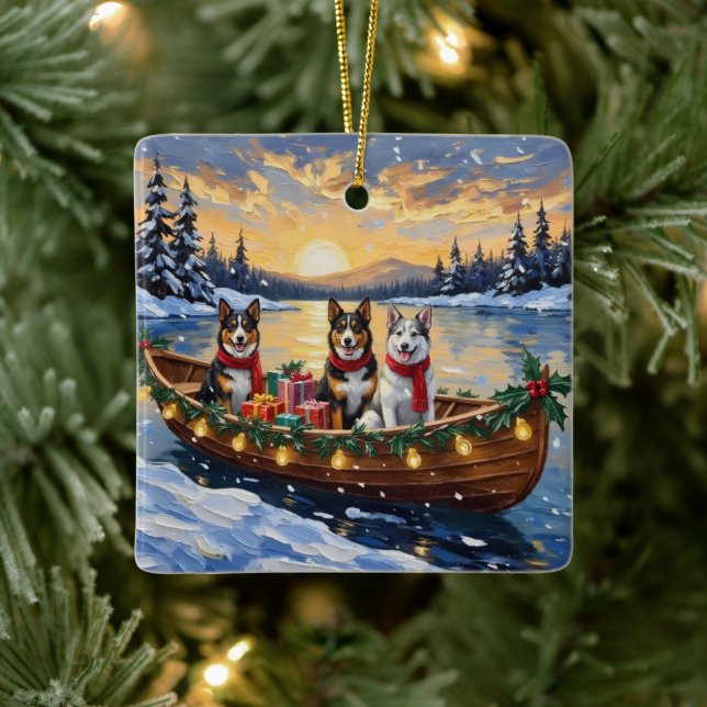 Australian Cattle Dog Christmas Boat Holiday Ceramic Ornament (Tree)