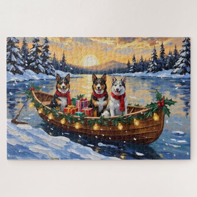 Australian Cattle Dog Christmas Boat Holiday Jigsaw Puzzle (Horizontal)