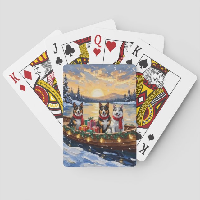 Australian Cattle Dog Christmas Boat Holiday Playing Cards (Back)