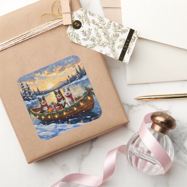 Australian Cattle Dog Christmas Boat Holiday Square Sticker (Gifting)