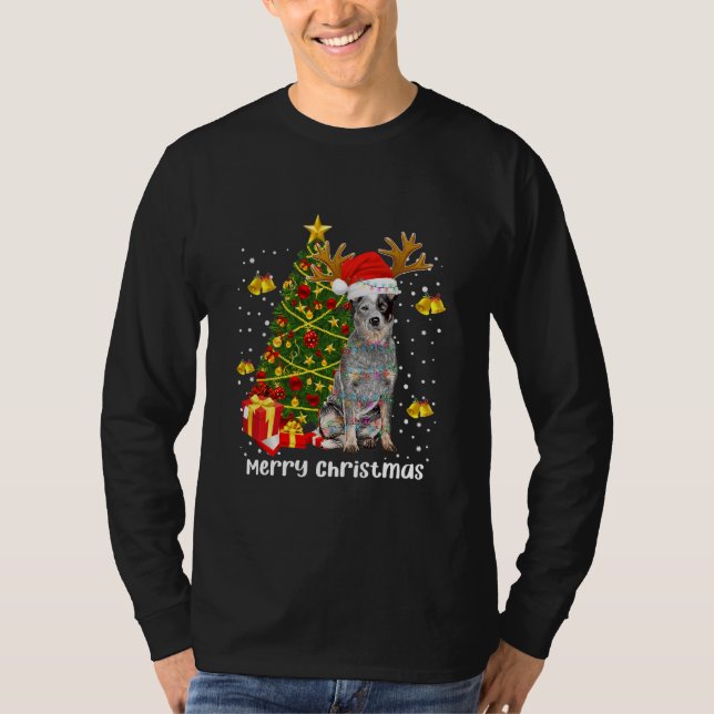 Australian Cattle Dog Christmas Light Tree Santa T-Shirt (Front)