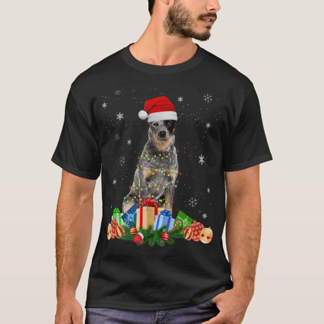 Australian Cattle Dog Christmas Lights Puppy Dog L T-Shirt (Front)