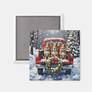 Australian Cattle Dog Christmas Red Truck Holiday Magnet