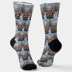 Australian Cattle Dog Christmas Red Truck Holiday Socks