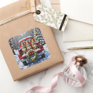 Australian Cattle Dog Christmas Red Truck Holiday Square Sticker