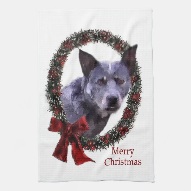 Australian Cattle Dog Christmas Tea Towel (Vertical)