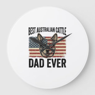 Australian Cattle Dog Dad Patriotic Vintage Shirt Large Clock