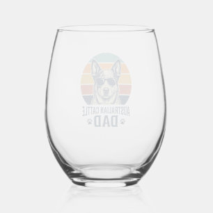 Australian Cattle Dog Dad Vintage Sunset Shirt_1 Stemless Wine Glass