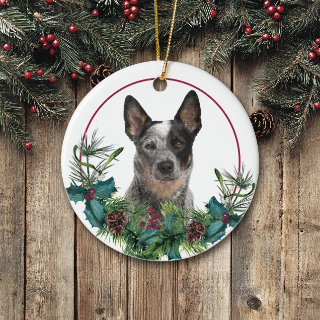 Australian Cattle Dog Evergreen Wreath Ceramic Tree Decoration (Creator Uploaded)
