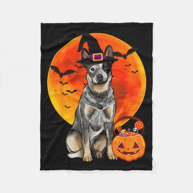 Australian Cattle Dog Halloween Pumpkin Fleece Blanket (Front)