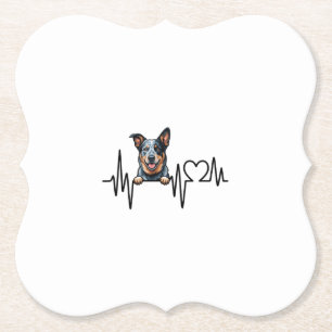 Australian Cattle Dog Heartbeat Ecg Heart Paw Paper Coaster