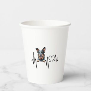 Australian Cattle Dog Heartbeat Ecg Heart Paw Paper Cups