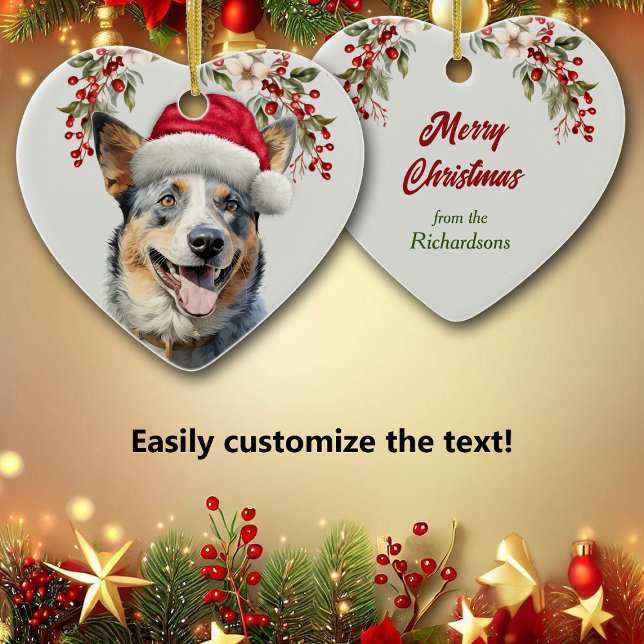 Australian Cattle Dog Holly Wreath Christmas Ceramic Tree Decoration (Creator Uploaded)