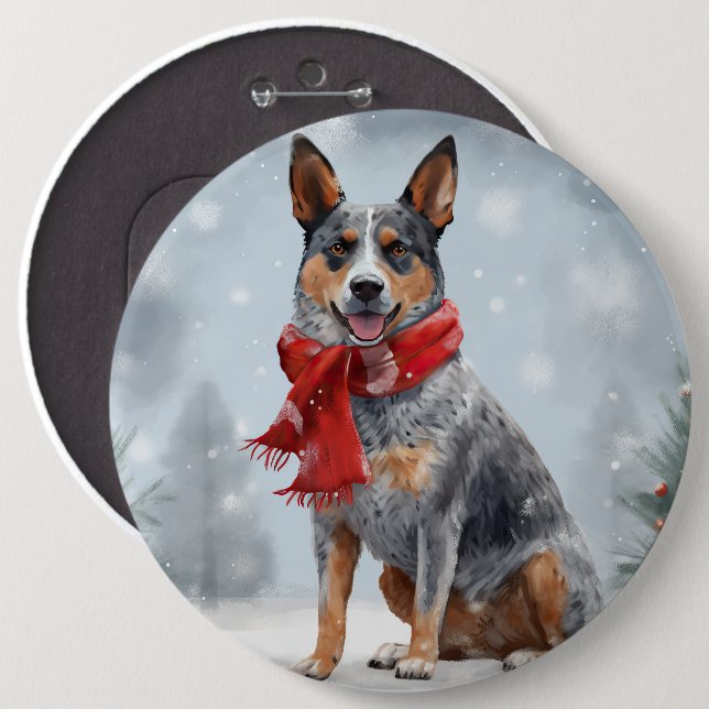 Australian Cattle Dog in Snow Christmas  6 Cm Round Badge (Front & Back)