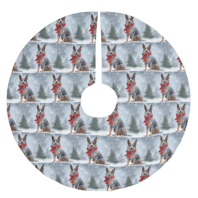 Australian Cattle Dog in Snow Christmas  Brushed Polyester Tree Skirt (Front)