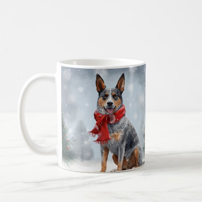 Australian Cattle Dog in Snow Christmas  Coffee Mug (Left)