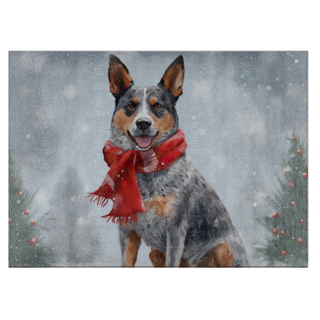 Australian Cattle Dog in Snow Christmas  Cutting Board (Front)