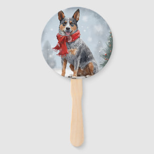Australian Cattle Dog in Snow Christmas Hand Fan