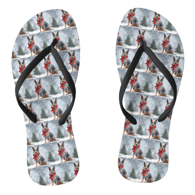 Australian Cattle Dog in Snow Christmas  Jandals (Footbed)