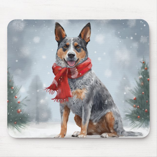 Australian Cattle Dog in Snow Christmas  Mouse Pad (Front)
