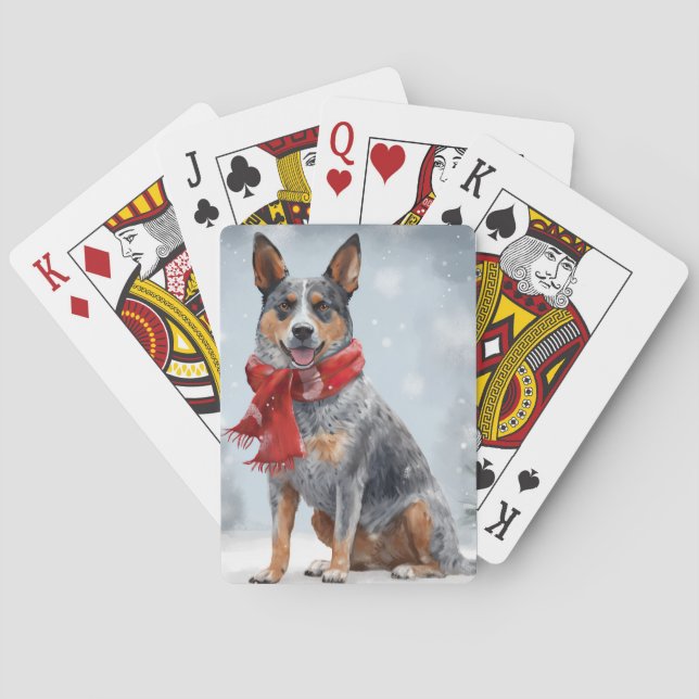 Australian Cattle Dog in Snow Christmas  Playing Cards (Back)