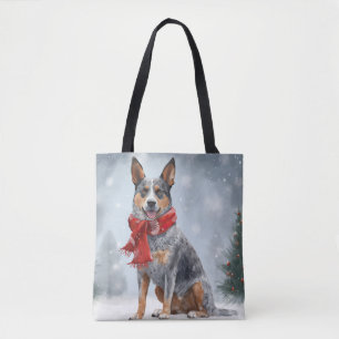 Australian Cattle Dog in Snow Christmas Tote Bag