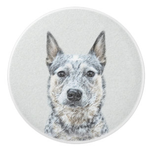 Australian Cattle Dog Painting - Cute Original Art Ceramic Knob