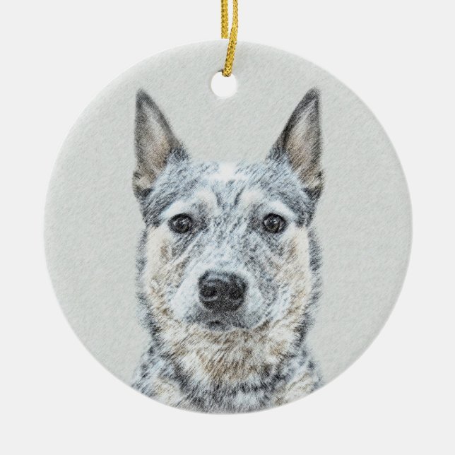 Australian Cattle Dog Painting - Cute Original Art Ceramic Tree Decoration (Front)