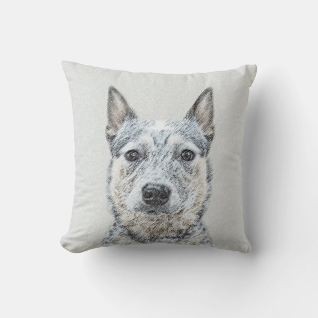 Australian Cattle Dog Painting - Cute Original Art Cushion (Front)