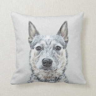 Australian Cattle Dog Painting - Cute Original Art Cushion
