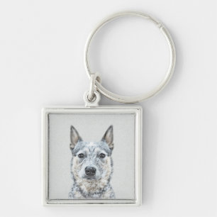 Australian Cattle Dog Painting - Cute Original Art Key Ring