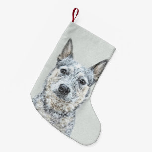 Australian Cattle Dog Painting - Cute Original Art Small Christmas Stocking