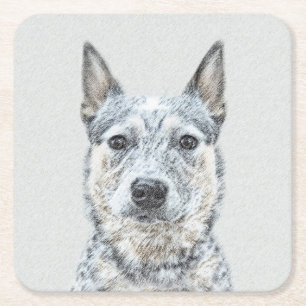 Australian Cattle Dog Painting - Cute Original Art Square Paper Coaster
