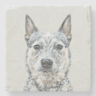 Australian Cattle Dog Painting - Cute Original Art Stone Coaster