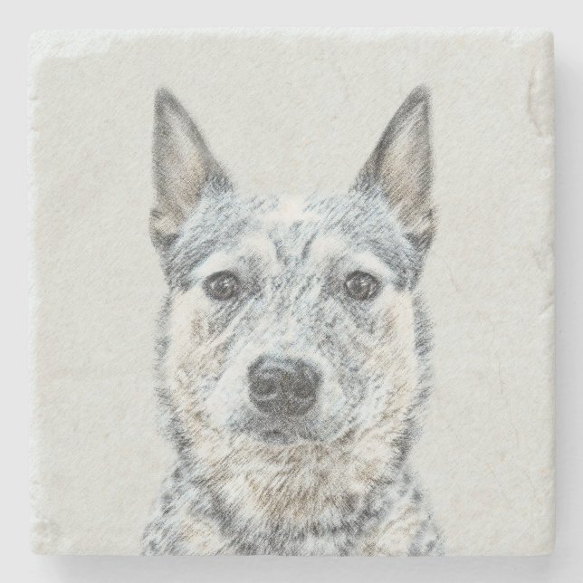 Australian Cattle Dog Painting - Cute Original Art Stone Coaster (Front)