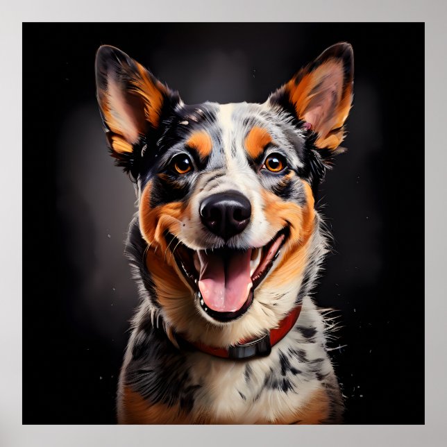 Australian Cattle Dog Realism Art Portrait Poster (Front)