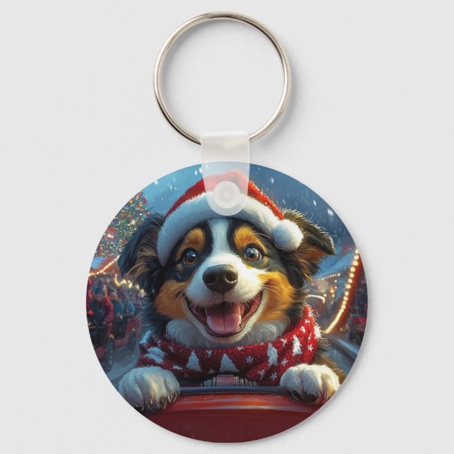 Australian Cattle Dog Roller Coaster Christmas Key Ring (Front)