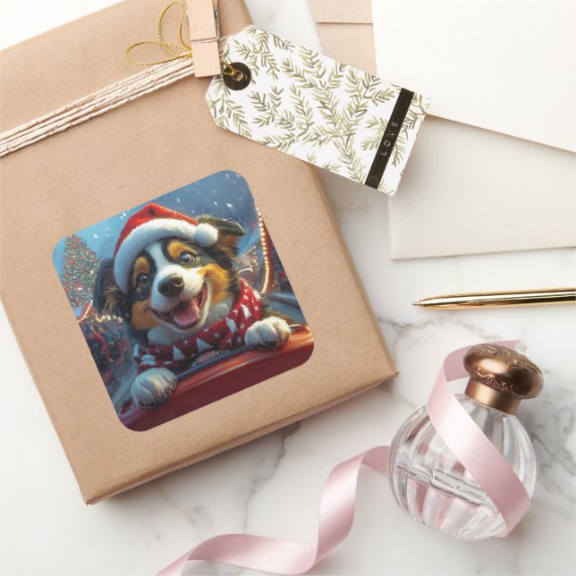 Australian Cattle Dog Roller Coaster Christmas Square Sticker (Gifting)