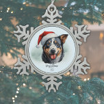 Australian Cattle Dog Santa Hat Monogram Name Year<br><div class="desc">Celebrate the 'Happy Pawlidays' with our Australian Cattle Dog Santa Hat Monogram Name Year Snowflake Pewter Christmas Ornament! 🎄🐾 This ornament features a sleek, modern design showcasing a lifelike image of a black, brown white Australian Cattle Dog (known as a ACD or blue heeler, or red heeler or simply cattle...</div>