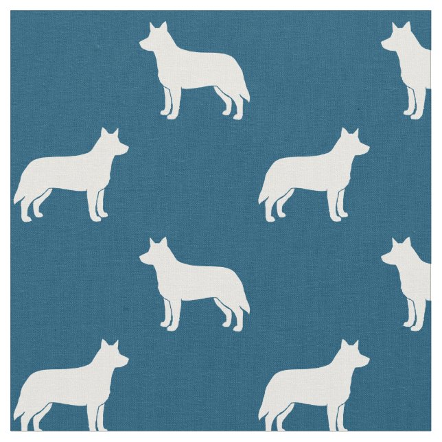 Australian Cattle Dog Silhouettes Heelers Blue Fabric (Close Up)