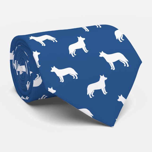 Australian Cattle Dog Silhouettes Pattern Blue Tie (Rolled)