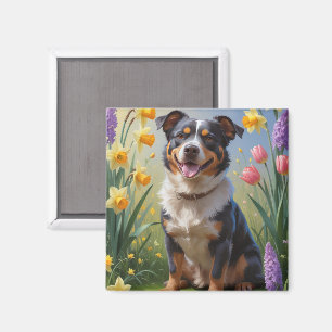 Australian Cattle Dog Spring Flowers Painting Magnet