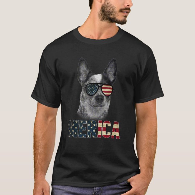Australian Cattle Dog Sunglasses USA Flag Merica 4 T-Shirt (Front)