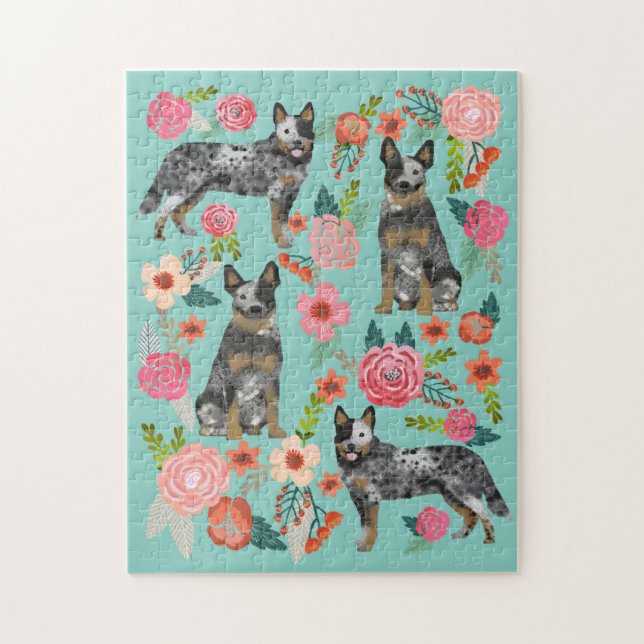 Australian Cattle Dog Vintage Florals Jigsaw Puzzle (Vertical)