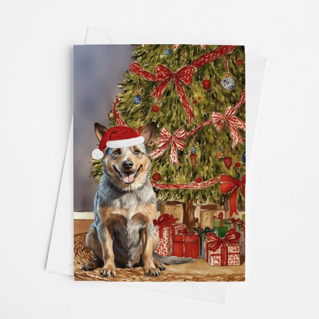 Australian Cattle Dog Watercolor Christmas Tree Card (Creator Uploaded)