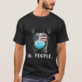 Australian Cattle Dog Wearing A Face Mask Usa Flag T-Shirt