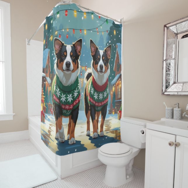 Australian Cattle Dogs Christmas Snow Holiday Shower Curtain (In Situ)