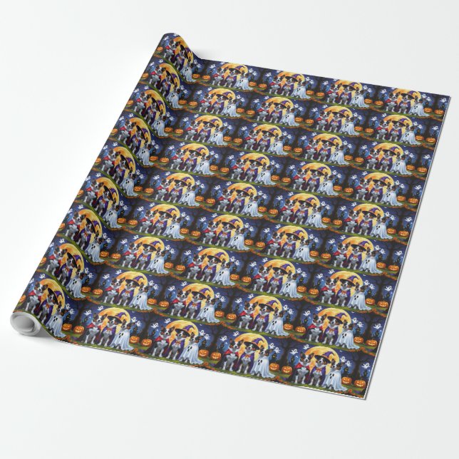 Australian Cattle Dogs Pumpkin Halloween Funny Wrapping Paper (Unrolled)